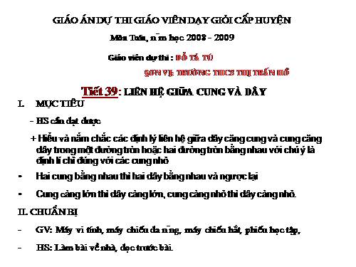 Chương III. §2. Liên hệ giữa cung và dây