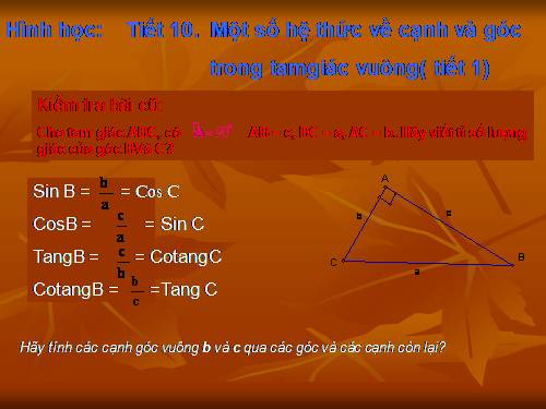 Chương I. §4. Một số hệ thức về cạnh và góc trong tam giác vuông