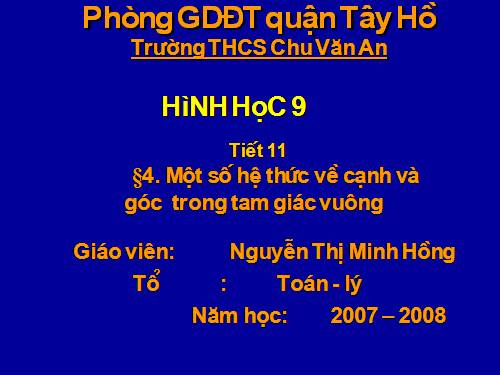 Chương I. §4. Một số hệ thức về cạnh và góc trong tam giác vuông