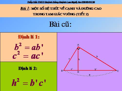 Chương I. §1. Một số hệ thức về cạnh và đường cao trong tam giác vuông