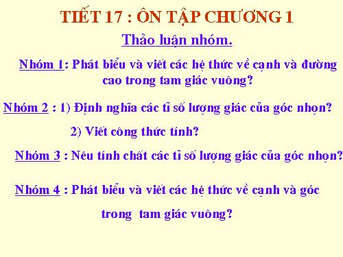 Ôn tập Chương I. Hệ thức lượng trong tam giác vuông