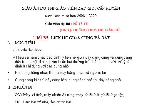 Chương III. §2. Liên hệ giữa cung và dây