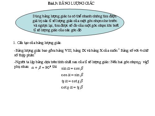 Chương I. §3. Bảng lượng giác