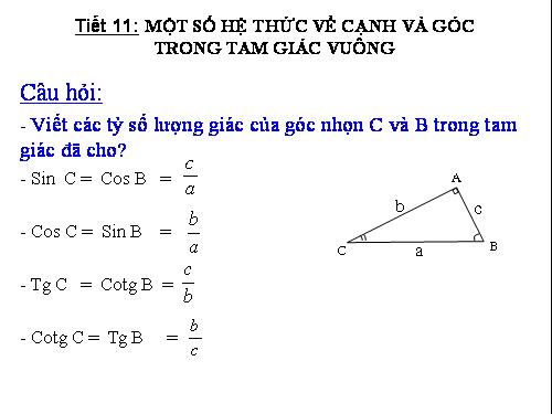 Chương I. §4. Một số hệ thức về cạnh và góc trong tam giác vuông