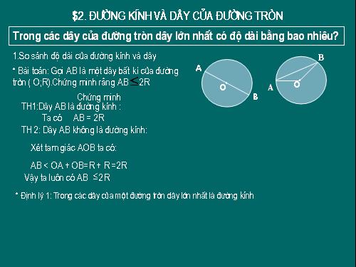 Chương II. §2. Đường kính và dây của đường tròn