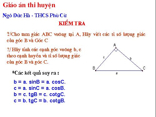 Chương I. §4. Một số hệ thức về cạnh và góc trong tam giác vuông