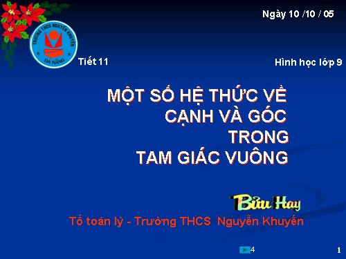 Chương I. §4. Một số hệ thức về cạnh và góc trong tam giác vuông