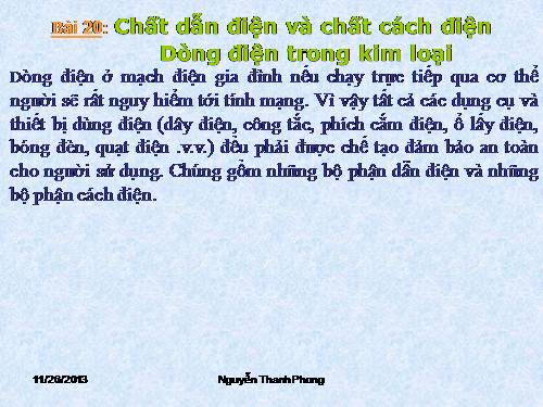 Bài 20. Chất dẫn điện và chất cách điện - Dòng điện trong kim loại