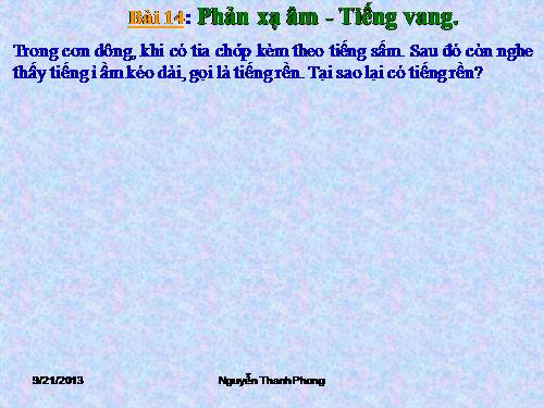 Bài 14. Phản xạ âm - Tiếng vang