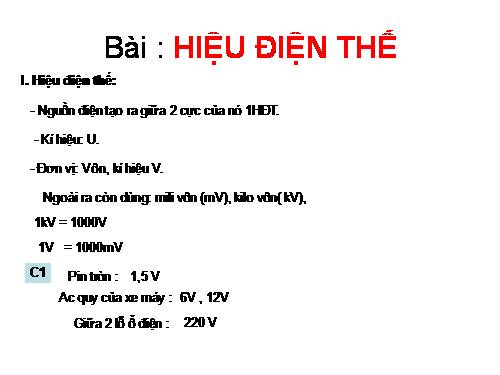 Bài 25. Hiệu điện thế