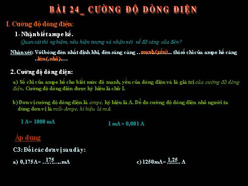 Bài 24. Cường độ dòng điện