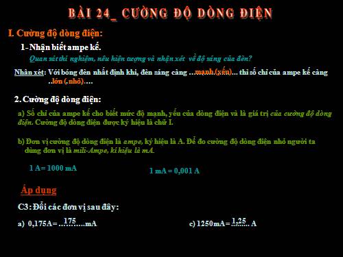 Bài 24. Cường độ dòng điện