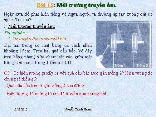 Bài 13. Môi trường truyền âm