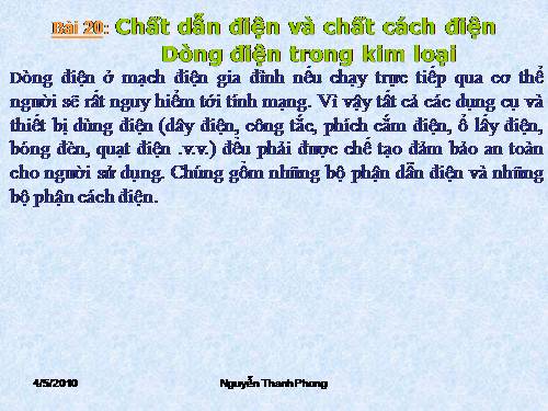 Bài 20. Chất dẫn điện và chất cách điện - Dòng điện trong kim loại