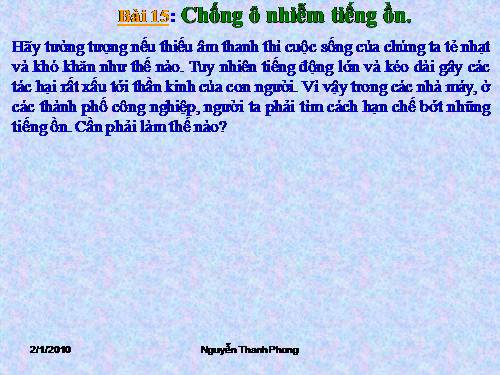 Bài 15. Chống ô nhiễm tiếng ồn