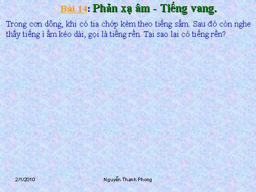 Bài 14. Phản xạ âm - Tiếng vang