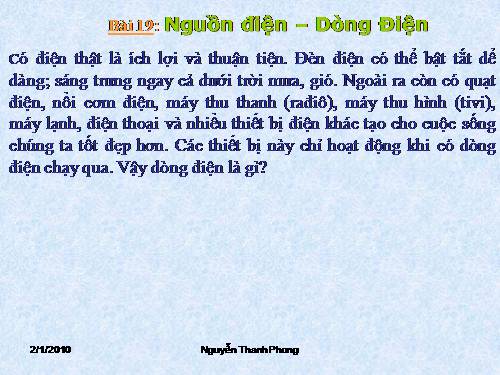 Bài 19. Dòng điện - Nguồn điện