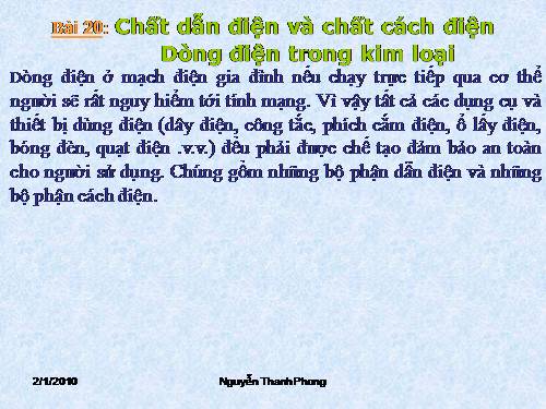 Bài 20. Chất dẫn điện và chất cách điện - Dòng điện trong kim loại