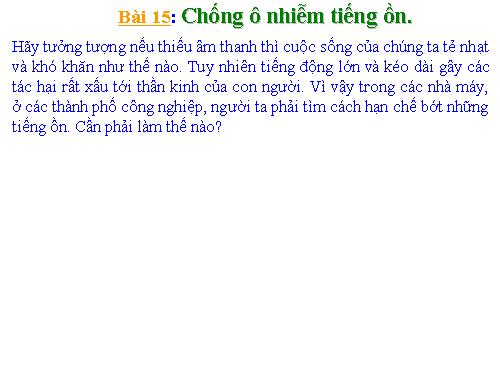 Bài 15. Chống ô nhiễm tiếng ồn