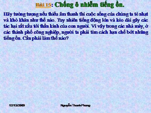 Bài 15. Chống ô nhiễm tiếng ồn