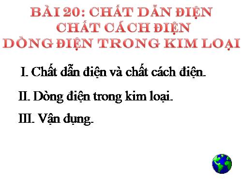 Bài 20. Chất dẫn điện và chất cách điện - Dòng điện trong kim loại