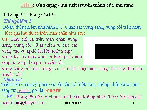 Bài 3. Ứng dụng định luật truyền thẳng của ánh sáng