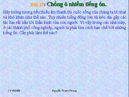 Bài 15. Chống ô nhiễm tiếng ồn