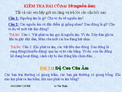 Bài 11. Độ cao của âm