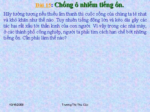 Bài 15. Chống ô nhiễm tiếng ồn