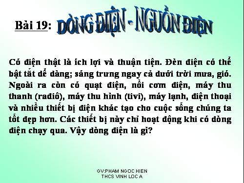 Bài 19. Dòng điện - Nguồn điện