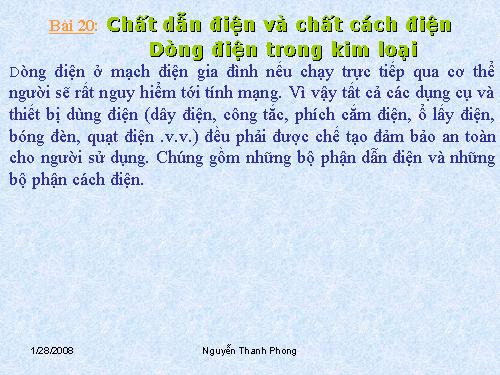 Bài 20. Chất dẫn điện và chất cách điện - Dòng điện trong kim loại