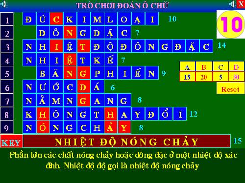 Trò chơi ô chữ Vật lí 6: Sự nóng chảy và sự đông đặc