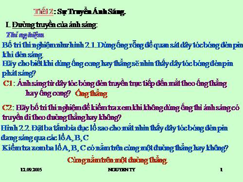 Bài 2 : Sự truyền ánh sáng