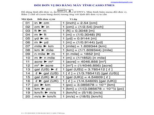Cách đổi đơn vị đo bằng máy CASIO