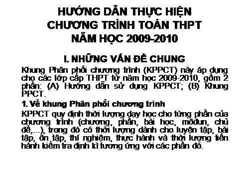 HƯỚNG DẪN THỰC HIỆN CHƯƠNG TRÌNH TOÁN 2009-2010