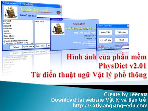 Phần mềm Tử điển thuật ngữ Vật lý PT PhysDict v2.01