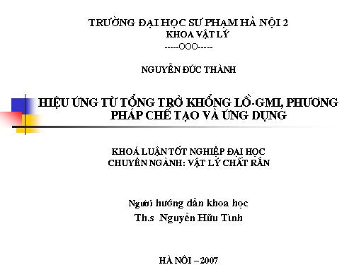 Luận văn tốt nghiệp khoa Vật lý 2007 (full) - ĐH SP Hà Nội 2