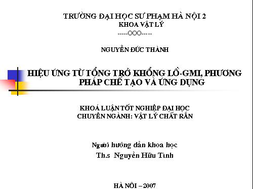 Luận văn tốt nghiệp khoa Vật lý 2007 (full) - ĐH SP Hà Nội 2