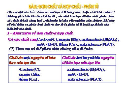 Bài 6. Đơn chất và hợp chất - Phân tử