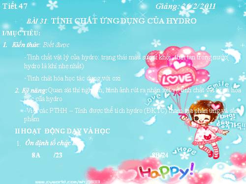 Bài 31. Tính chất - Ứng dụng của hiđro