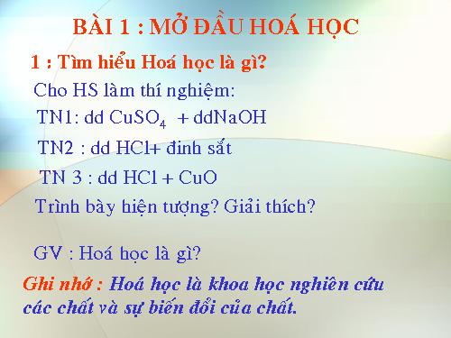 Bài 1. Mở đầu môn Hoá học