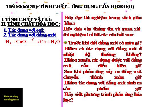 Bài 31. Tính chất - Ứng dụng của hiđro