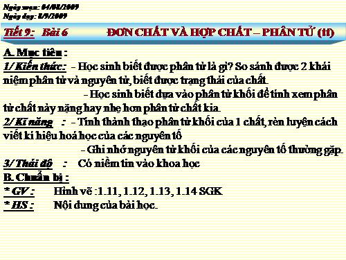Bài 6. Đơn chất và hợp chất - Phân tử
