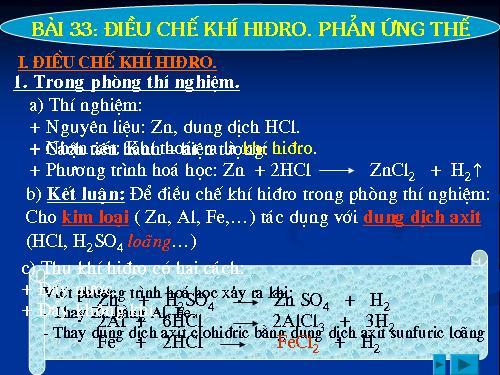 Bài 33. Điều chế khí hiđro - Phản ứng thế