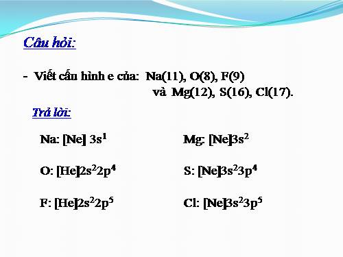 sự biến đổi tuần hoàn các nguyên tố hóa học