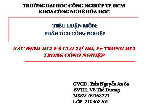 xac dinh HCl và Clo tu do, Fe trong HCl cong nghiep