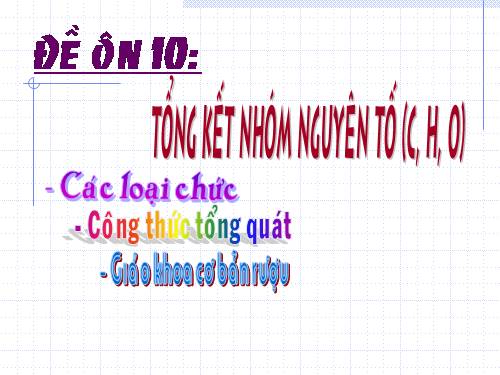 Đề ôn số 10  Môn Hóa học: Tổng kết nhóm nguyên tố (C, H, O)