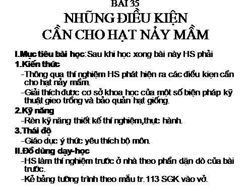 Bài 35. Những điều kiện cần cho hạt nảy mầm