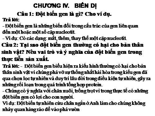ÔN TẬP CHƯƠNG IV- SINH 9