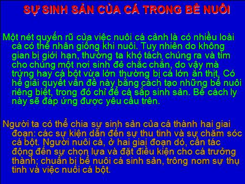 Sự sinh sản củ cá trong bể nuôi